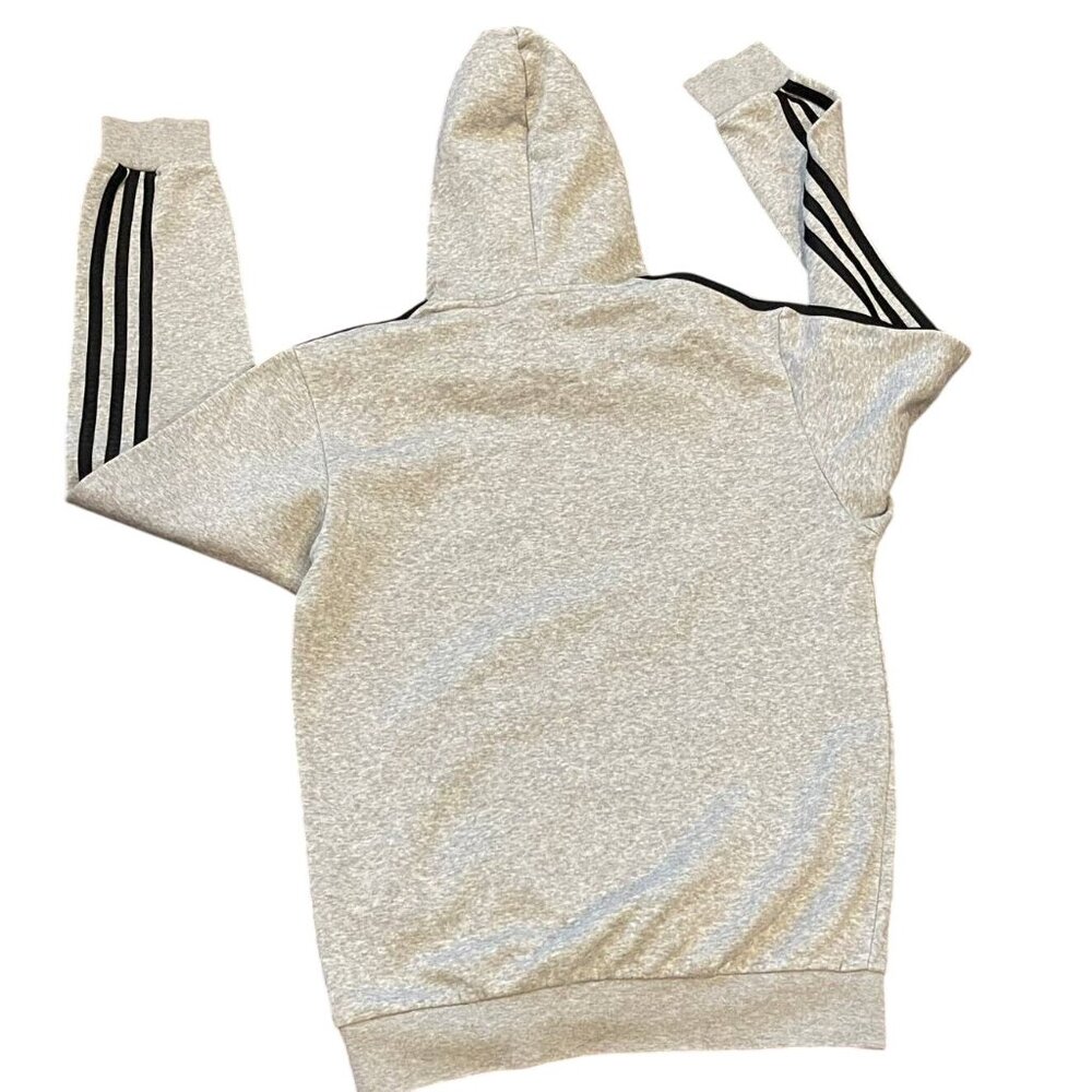 Adidas Mens Small Gray Hoodie Sweatshirt With Logo & Stripes - Picture 4 of 8